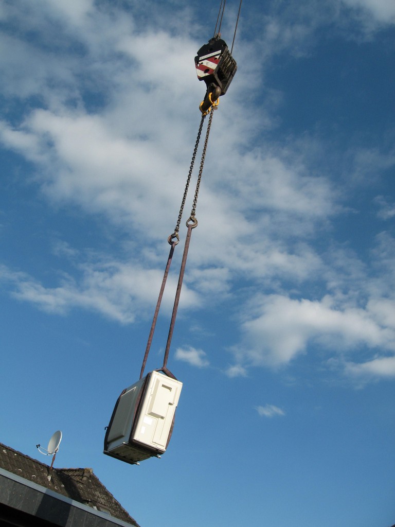 Condenser unit on crane