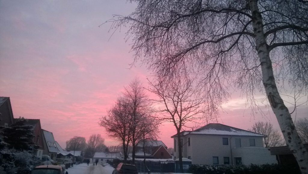 Pinks skies and snow