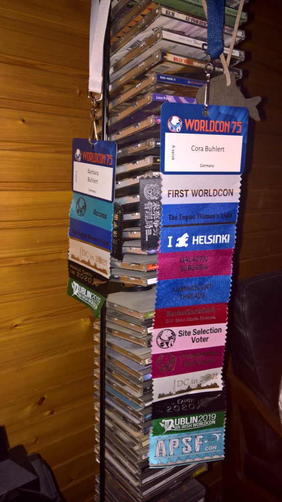 WorldCon 75 badges and ribbons