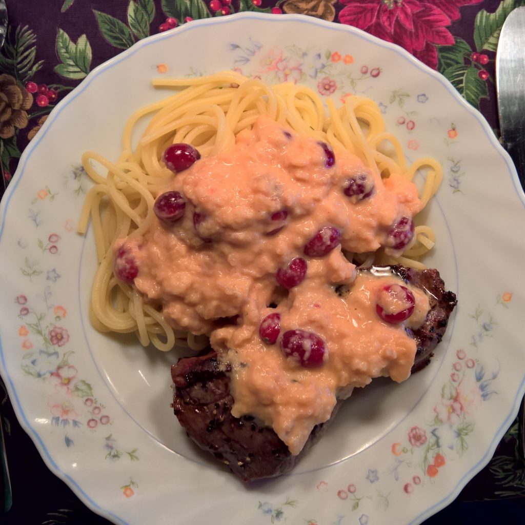 Venison with apple cranberry sauce