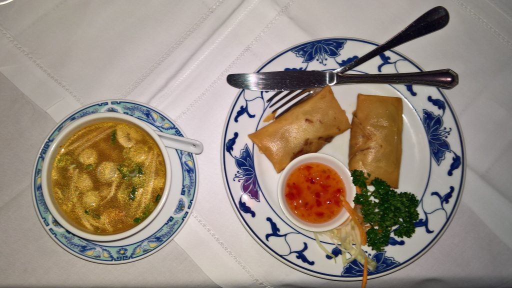Tom Yum Soup and spring rolls