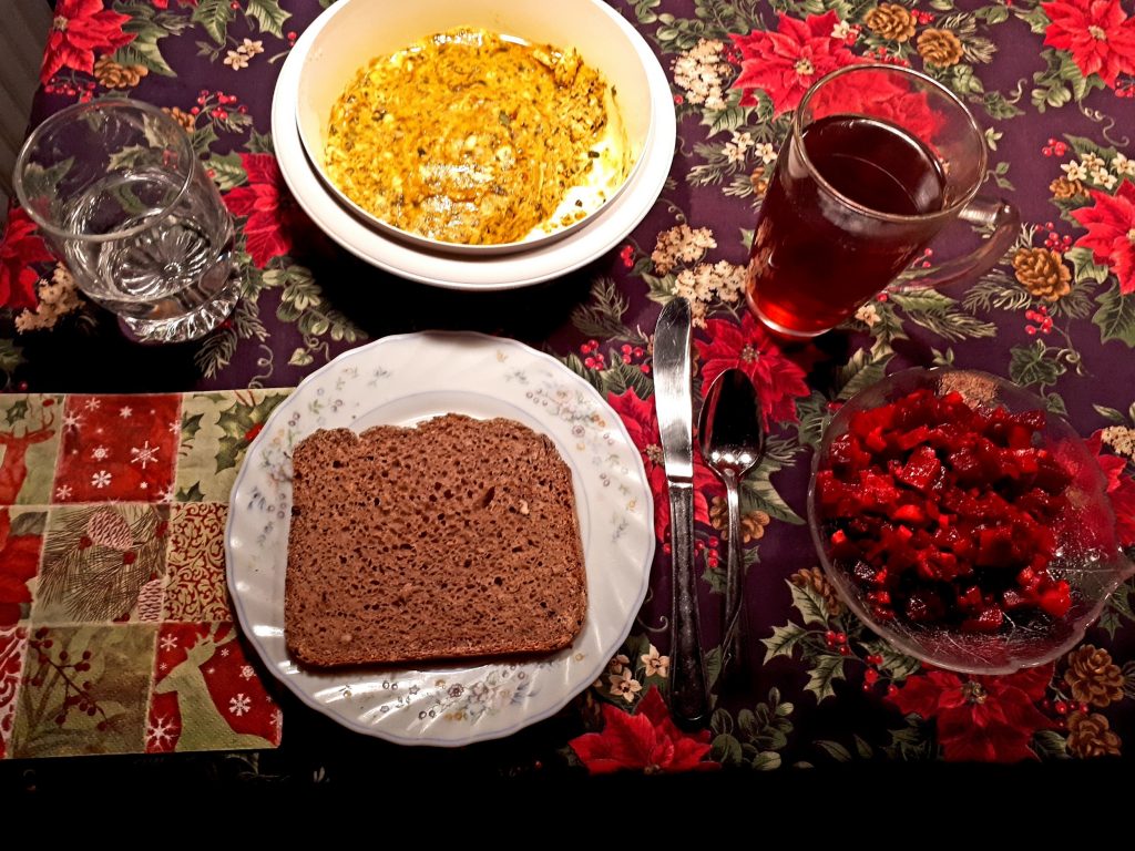 Herring salad with homebaked walnut bread and Café de Paris butter