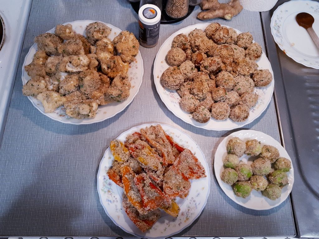 Breaded vegetables for deep frying